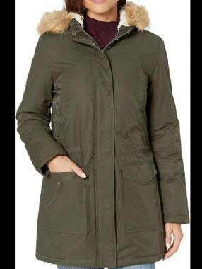 Levi's Women’s Olive Green Parka Coat with Faux Fur Hood Size L